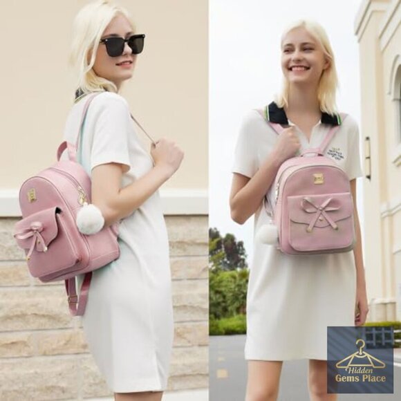 Mini PU Leather Backpack Purse Set - 3-Piece Fashion Daypack with Bowknot
